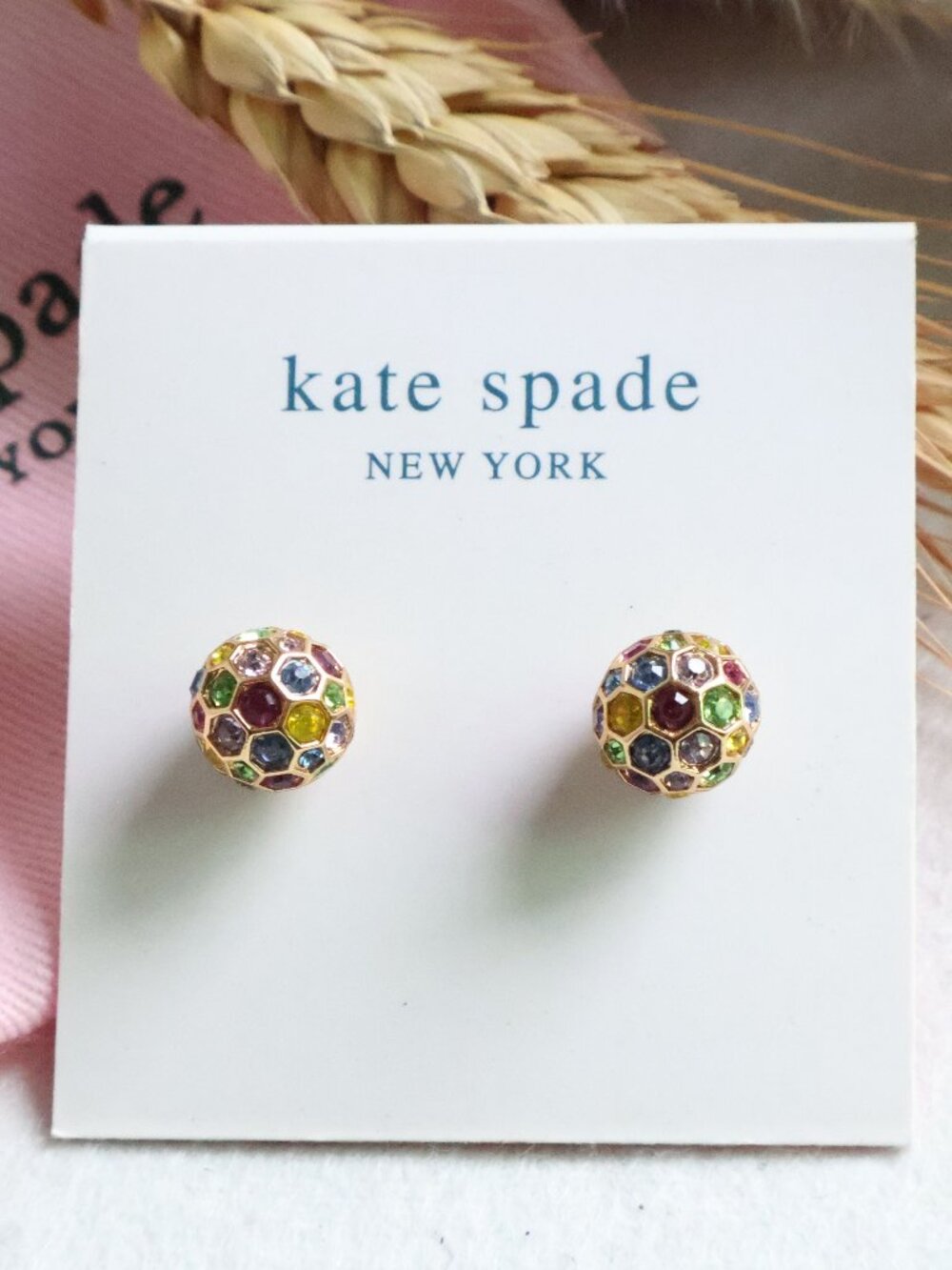 NEW Kate Spade On The Ball Sphere Stud Earrings Gold Multi Color